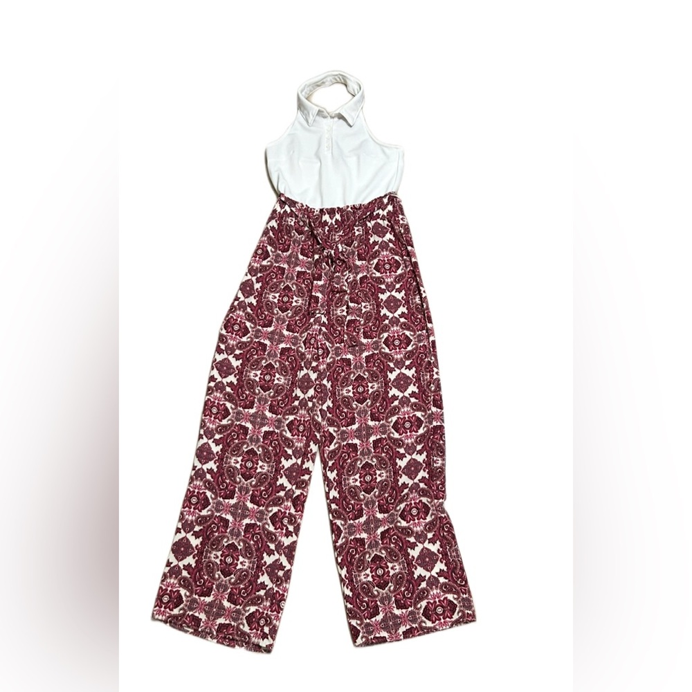 White and Red Patterned Jumpsuit